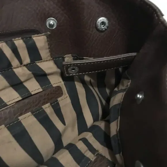 Animal Print Bedazzled Peace Sign Tote Shoulder Bag - Picture 7 of 10